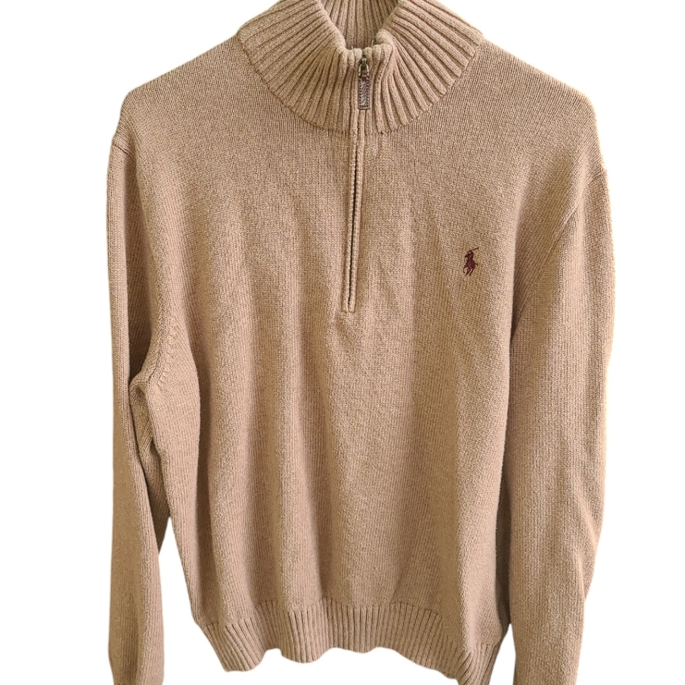 Polo Ralph Lauren tan grandpa sweater qtr zip‎ size X large EUC